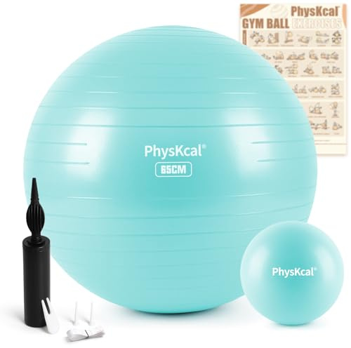 PhysKcal 55/65/75/85cm Gymnastikball Set, ergonomischer Sitzball für Büro | Inkl. 23 cm Pilates Ball Set. Perfekt für Beckenbodentraining, in der Schwangerschaft, bei Rückenschmerzen & Yoga