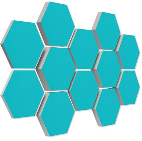 platino24 Schallabsorber COLORE aus Basotec G+ I Akustikpaneele mit Akustikfilz I 3D Wand-Paneele mit 12 Waben in Türkis I Akustikplatten zur Schalldämmung in Büro, Studio & Wohnung