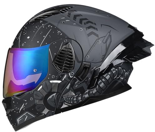 Woljay Casque de Moto intégral Rabattable à Double visière intégré pour Adultes Hommes Femmes Course de Rue cyclomoteur approuvé Dot ECE (Starry Sky-Blue Transparent Visor,Large)