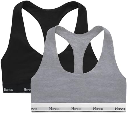 Hanes Women's Originals Racerback Bralette Pack, Breathable Stretch Cotton Bras, 2-Pack