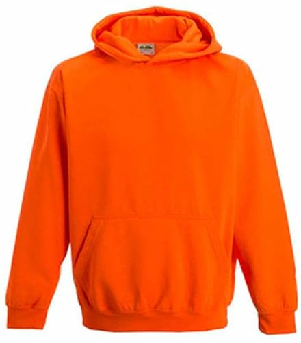 noTrash2003 NEON sweatshirt med huva, huvtröja, flouressierande, olika Färger och storlekar för barn (12–13 år, elektrisk orange), Elektrisk orange, 12-13 år