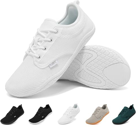 Geweo Uomo Donna Scarpe a Piedi Nudi Barefoot Scarpe Sportive Trekking Running Minimaliste Barefoot Shoes Traspiranti Scarpe a Piedi Nudi Scarpette da Palestra per Outdoor Indoor Bianco Puro 43 EU