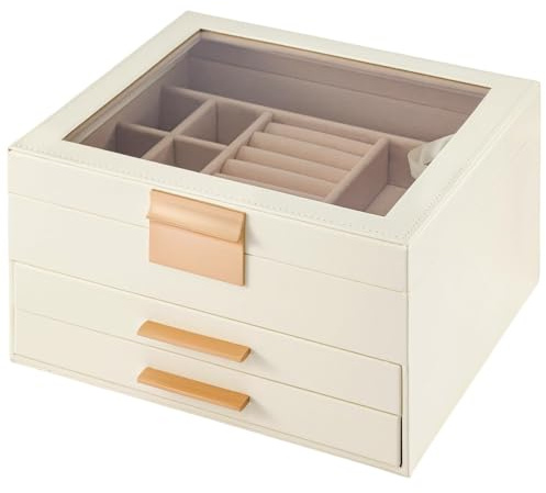 3 Layer Jewelry Box Jewellery Box Organiser with Glass Display Lid Display Case for Necklace Earrings Bracelets Rings