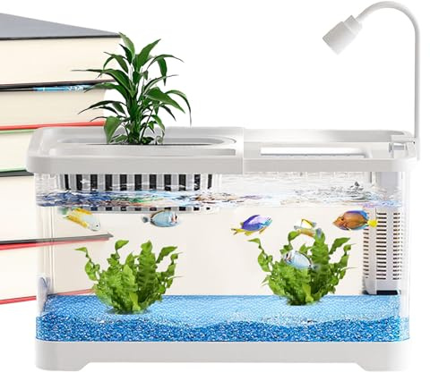 Fenayuu Kleines Aquarium - Kampffisch Landschaft Aquarium Komplettset,Klare Landschaftsbecken Für Guppys Schnecken Schildkröten Haustierliebhaber Anfänger Schreibtisch Wohnung