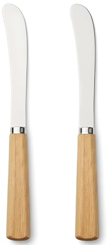 LacusMare Butter Knife Set of 2 – Oak Wood Handle 17cm Stainless Steel Butter Knives for Spreading Butter, Jam, Cream Cheese, Soft Cheese – Rustic Wooden Spreader for Toast & Sandwich