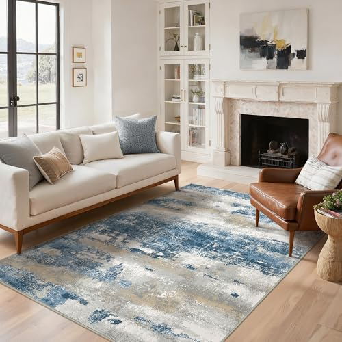 BEIMO Alfombra de salón de pelo corto, moderna, antideslizante, lavable, alfombra abstracta para dormitorio, salón, salón, pasillo, alfombra de cama, gris negruzco, 120 x 170 cm
