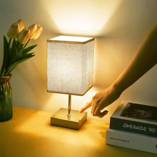 Aomeya Touch Control Table Lamp, 3-Way Dimmable Bedside Lamps Nightstand Lamps with Flaxen Fabric Shade for Bedroom Living Room,LED Bulb Included (1, Grey-A)