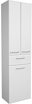 möbelando Hochschrank Ablageschrank Badschrank Seitenschrank Badmöbel Schrank Carrie II weiß-Glanz/weiß-Hochglanz
