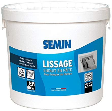 Semin A08101 Enduit de Lissage en Pâte pour Murs et Plafonds, Intérieur, Seau de 1,5 kg