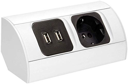 ORNO AE-1310(GS) Hörnuttag 1 Fack med Två Usb-laddare för Kök Kontor Och Arbetsplatta 45° Montering 3680 W 16 A Silver
