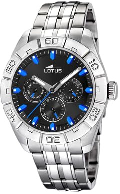 LOTUS Montre Homme Analogique Acier INOX 316L Argent - Quartz - Verre Minéral Résistant - Étanche 5 ATM Multifonction 15814/D Special Prices