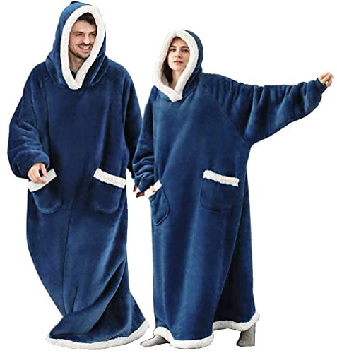 CASKIE One Piece Extra Long Hoodie Blanket for Women and Men, Oversized Fleece Wearable Sweatshirt for Adult, Super Warm Sherpa Hoodie, One Size XXXL