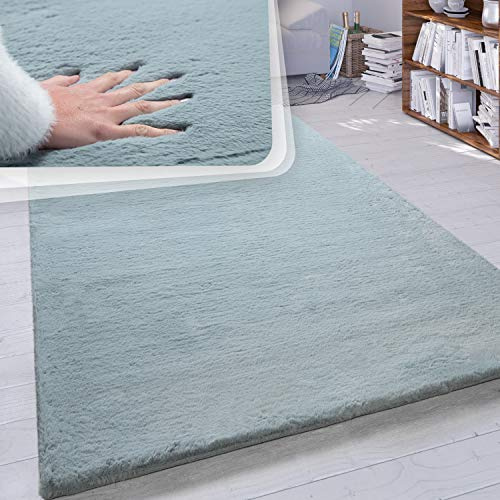 Paco Home Hochflor Teppich Wohnzimmer Schlafzimmer Shaggy Modern Flauschiger Fellteppich Weich Fell Imitat Kunstfell Einfarbig, Grösse:200x290 cm, Farbe:Türkis