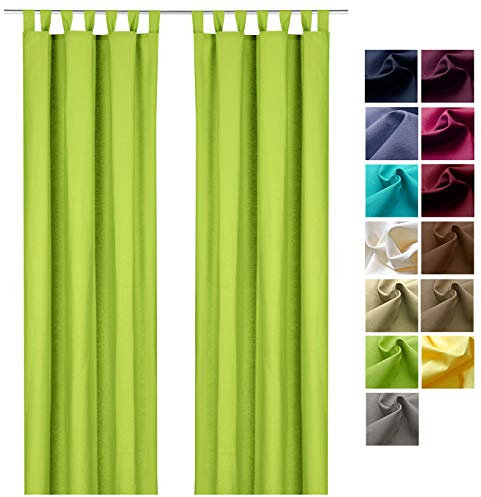 heimtexland ® Dekoschal Baumwolle Uni Blickdicht Vorhang Schlaufenschal Gardine Kiwi Grün HxB 160x125 Typ625