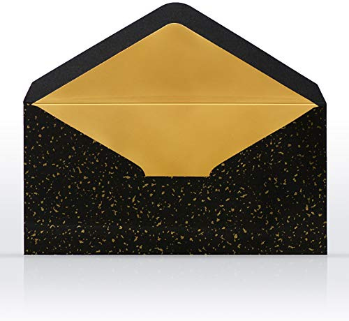 10 Briefumschläge Briefkuverts Schwarz mit Gold Metallic Innenfutter 110 x 220 mm für Grußkarten Gutscheine Geldgeschenke Einladungsumschläge