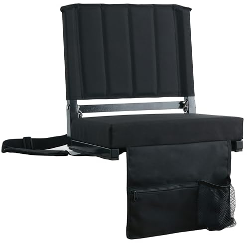SPORT BEATS Stadium Seats with Back Support Bleacher Chairs with Back and Cushion Thick Padded Bleacher Seats Includes Shoulder Strap Black 1pc Standard