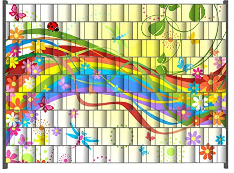 Wallario Zaun Sichtschutz Windschutz für EIN- und Doppelstabmattenzäune in der Größe Breite 2,50m x Höhe 1,80m, Motiv: Regenbogen im Sommer - Bienchen und Blümchen