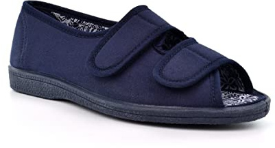 Essensuals Women's Navy Wide Fit Slippers with Touch Fasten - Size 7 UK - Peep Toe and Open Toe Design