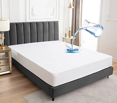 Wasserdichter Matratzenschoner 180x200cm Spannbettlaken, Atmungsaktive Matratzenbezug Wasserundurchlässiger Matratzen-Schutz Nässeschutz Spannbetttücher - Weiß