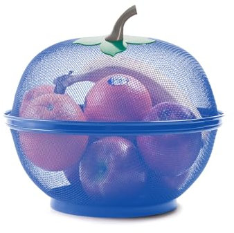 HAADI Fruits Bowl Basket Apple Shape Mesh with lid Tabletop Vegetable Holder Keep Unwanted Pets & Insects Out Kitchen Dishwashing Drain Basket (Blue)