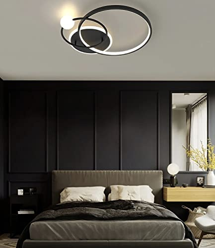 Bellastein LED Deckenleuchte Dimmbar Arbeitzimmer Deckenlampe Wohnzimmer Modern Hängeleuchte LED Deckenlampe mit Fernbedienung für Schlafzimmer Kinderzimmer Küche Büro Lampe (Schwarz, 52cm)
