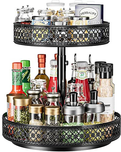 Lazy Susan Organizer mit 2 Etagen, Drehteller, Gewürzregal, 30,5 cm, verstellbar, Metall, drehbar, Lazy Susan für Schrank, Speisekammer, Küche, Arbeitsplatte, Esstisch, Schrank, Badezimmer,
