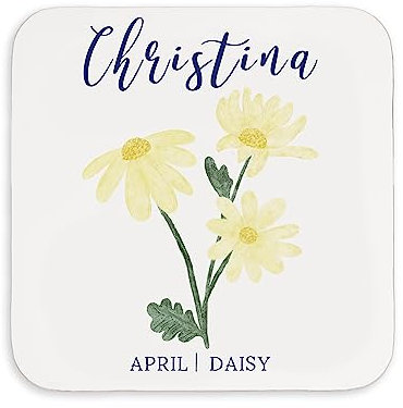 Manta Makes Birth flower personalised mug or coaster | personalized mug with birth month flower | birthday gift for her birth flower gift custom mug (April, Coaster)
