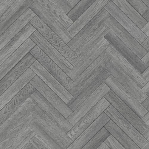 Dark Grey Herringbone Siren Vinyl Flooring 4mm Thick Durable Felt Backed Lino Kitchen Bathroom (2m x 3.5m)