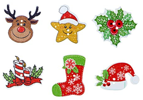 EXCEART Weihnachtsknöpfe Holz 50 Stück Gemischte Muster 2-Loch Knöpfe Cartoon Weihnachtsmütze Selbstgemacht Basteln Nähen Verzierungen für Kleidung Taschen Scrapbooking Weihnachtsdeko