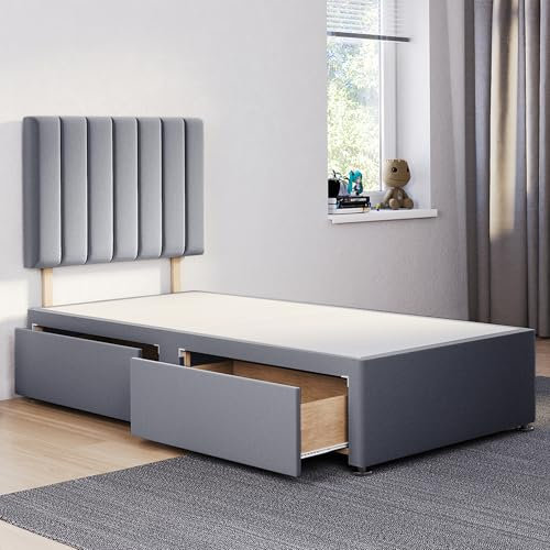 ComfoRest Single Bed Base with 2 Drawers - 3FT - (Grey Plush) - Spacious Frame with Storage - Durable Design for Practical Living - Versatile Choice for Contemporary Interiors