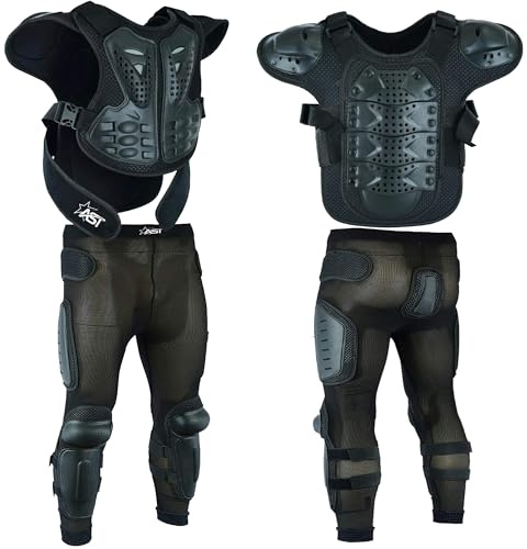 Kids Motorcycle Armor Protective Suit For Racing Body & Sleevless Chest Spine Protector Jacket Support Protector for Motorbike Racing Cycling & Skating with Black Protective Trouser
