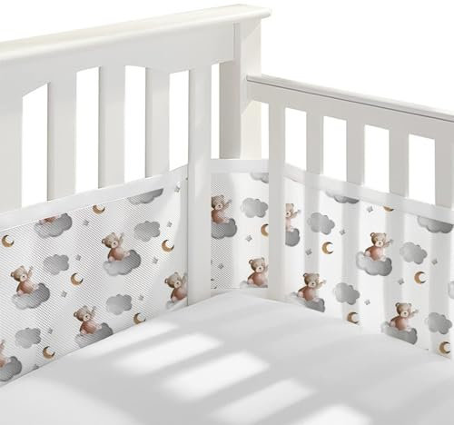 Bizcasa 2 Stück Bettumrandung Babybett,Babybett Umrandungen Breathable Netzgewebe Umrandungen,4-Seitiges Netzfutter für Kinderbetten-Verstellbar,Abnehmbar -340cmx30cm + 160cmx30cm