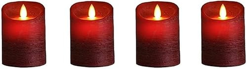 Klocke Dekorationsbedarf LED Adventskerze mit Wackelflamme - 4er Set - Rot - Höhe: 10cm / Ø 7,5cm - Material: Echtwachs - Mit Fernbedienung & Funktionen & Timer