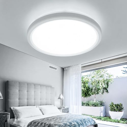 slochi LED Deckenleuchte 18CM 15W, 3 Farben Deckenlampe 3000K/4000K/6500K, Wasserfest Badezimmer Lampe Decke Flach Rund für Bad Küche Flur Schlafzimmer Wohnzimmer
