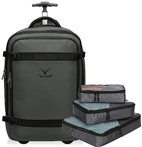 Hynes Eagle 42L Trolley Rucksack Reisetasche mit Rollen Handgepäck Handgepäckkoffer für Reisen und Business 17 Zoll 54x35x23cm Grau