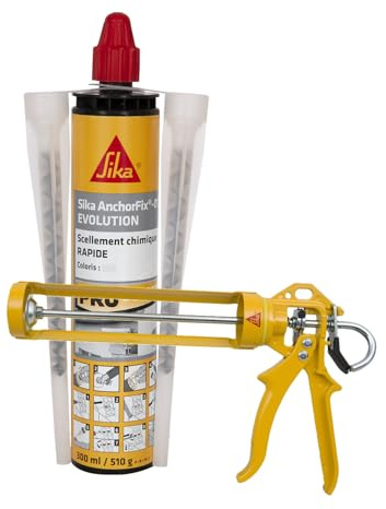 SIKA - Scellement chimique à prise rapide - Fixation d'objets lourds - Int/Ext - Scelle store, volet, portail, radiateur - Ton pierre - 300ml + Pistolet d'application