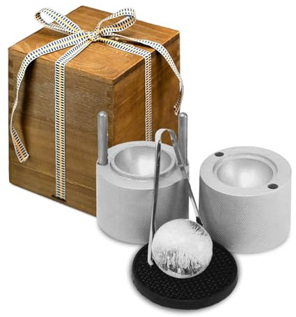 Set di pressa per palline di ghiaccio, macchina da hockey su ghiaccio argento con scatola, creatore di palline di ghiaccio in alluminio per cocktail, whisky