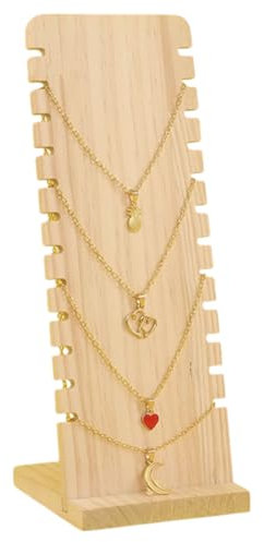 BNREOZA 1 pieza de madera de 12 ranuras collar de joyería de pie,tablero de exhibición de escritorio, escaparate estante, organizador de transferencia de cadena larga,collar de cuero colgante pulsera