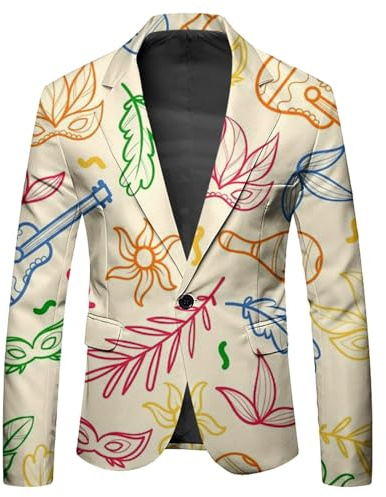 Vhersily 2025 Deals - Men's Colourful Gradient Suit Jacket Rainbow Blazer Sports Suits Sports Button Formal Business Suit for Wedding Party Costume Carnival, Slim Fit, Beige R, M