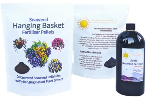 Seaweed Fertiliser Pellets for Hanging Baskets 1kg + Premium Seaweed Liquid Feed 1L | Plant Growth Booster | Plant food | Seaweed Fertiliser | Seaweed Feed