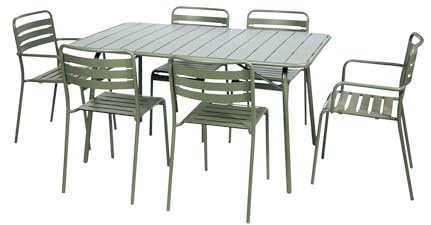 sweeek - Table de Jardin Pliante métal + 6 assises 2 fauteuils 4 chaises. Amelia. Vert. 141.2 x 80 x 72.5cm