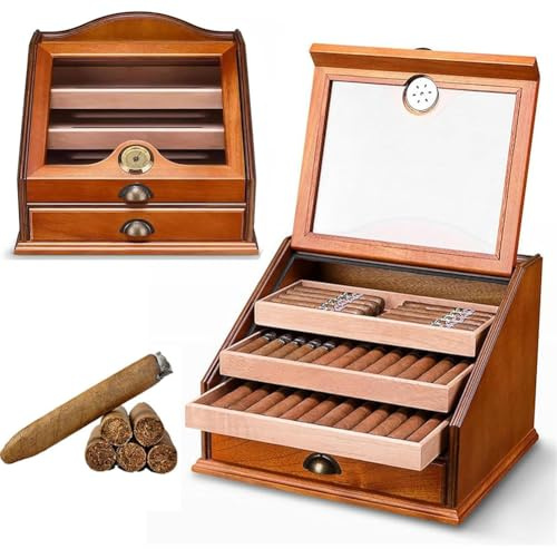 PP-Vic Vintage Cedar Wood Humidor, handgjord bordsskiva Humidor, bänkskivdisplay Cigar Humidor, har 100 cigarrer, perfekt för cigarrälskare