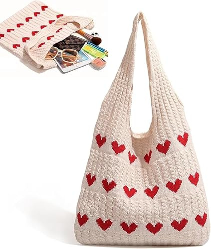 FAINCA Strandtasche Damen Sommer Boho Häkeltasche Mesh Gehäkelt Handtasche Gestrickte Tasche Beach Bag Netz Strandbeutel Mädchen Gestrickte Tasche Tote Bag für Einkaufen Urlaub Reise