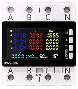 Buyweek Compteur Électrique Multifonction Triphasé 4 Fils Compteur D'energie Intelligent avec Écran LCD Couleur Ampèremètre Numérique 80A 220VAC KWS-306 (version autonome)
