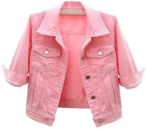 Veste en jean pour femme - Courte - Stretch - Oversize - Printemps - Veste demi-saison - Veste en jean - Grandes tailles - Veste d'été - Veste en jean - Veste boléro pour robe, Rose, M