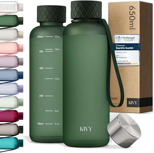 KIVY Trinkflasche 650ml - Kohlensäure geeignet & Auslaufsicher - Für Sport, Schule & Büro - Sport Trinkflasche Gym - Wasserflasche für Kinder & Erwachsene - Tritan Trinkflasche Klein - Grün