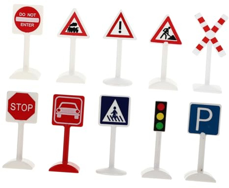 SUPVOX Lot de 10 Panneaux de Signalisation Miniatures en Plastique pour Garçon et Filles, Décoration de Table à Sable, Favorise Le Développement Cognitif Motricité Fine,