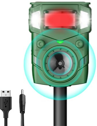 Katzenschreck Ultraschall Solar Abwehr - 2025 Verbesserte Bewegungssensor Abschreckung für Katzen, Hunde, Marder, Rehe und Eichhörnchen,Tierabwehr mit PIR-Sensor und Blitz, IP65 wasserdicht, Hundeschr