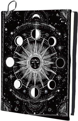 craspire 15,7 x 9,8 Pouces Lune Couverture de Livre Housse de Livre Extensible Phase de Lune Soleil Étoile Noir Blanc Lavable Réutilisable Notebook Wraps Protecteur Convient pour 9 x 11 Pouces