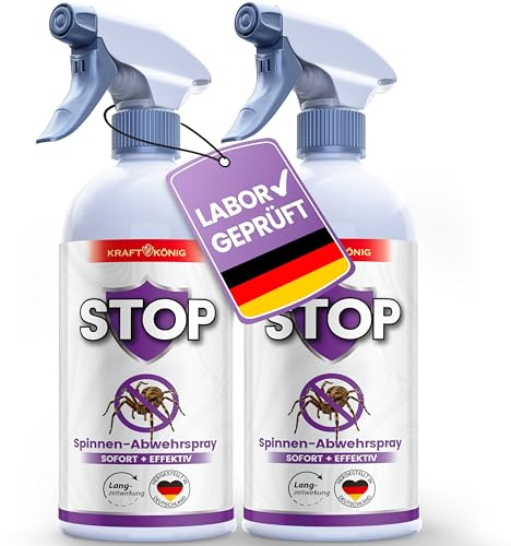 KRAFTKÖNIG Spinnenspray 500 ml (2er Pack) – Starkes Spinnenabwehr Spray für Haus, Keller, Balkon & Terrasse, sofort einsatzbereit, insektizidfrei & Made in Germany, für innen & außen